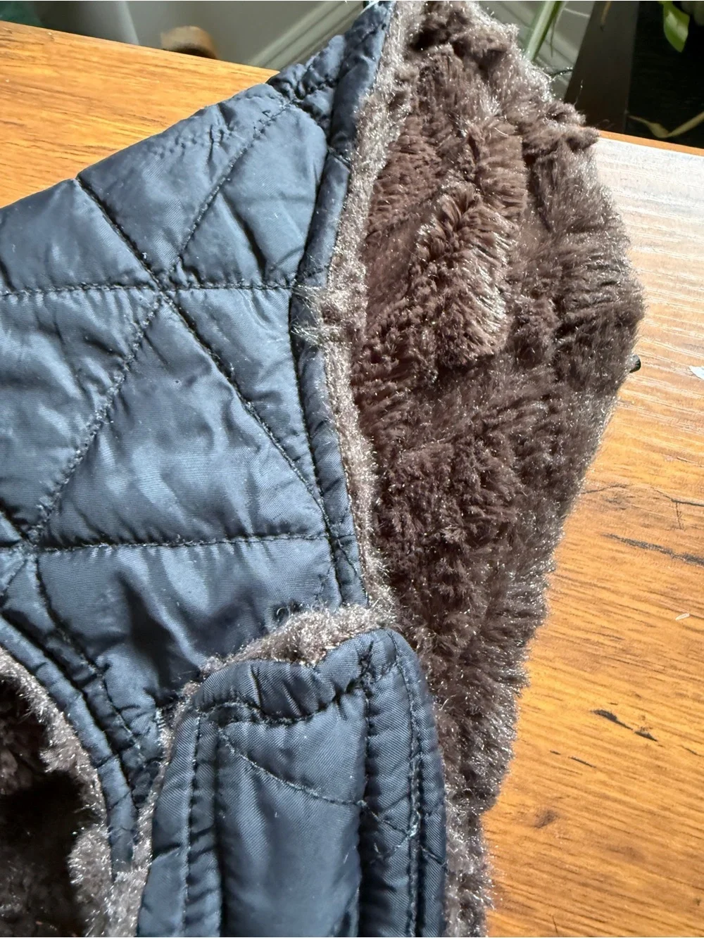 Quilted Faux-Fur Lined Pet Coat - Black and Brown size M